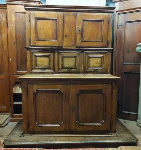 arm130 - double-bodied walnut cabinet, 18th century, max dimensions cm W 205 x H 222